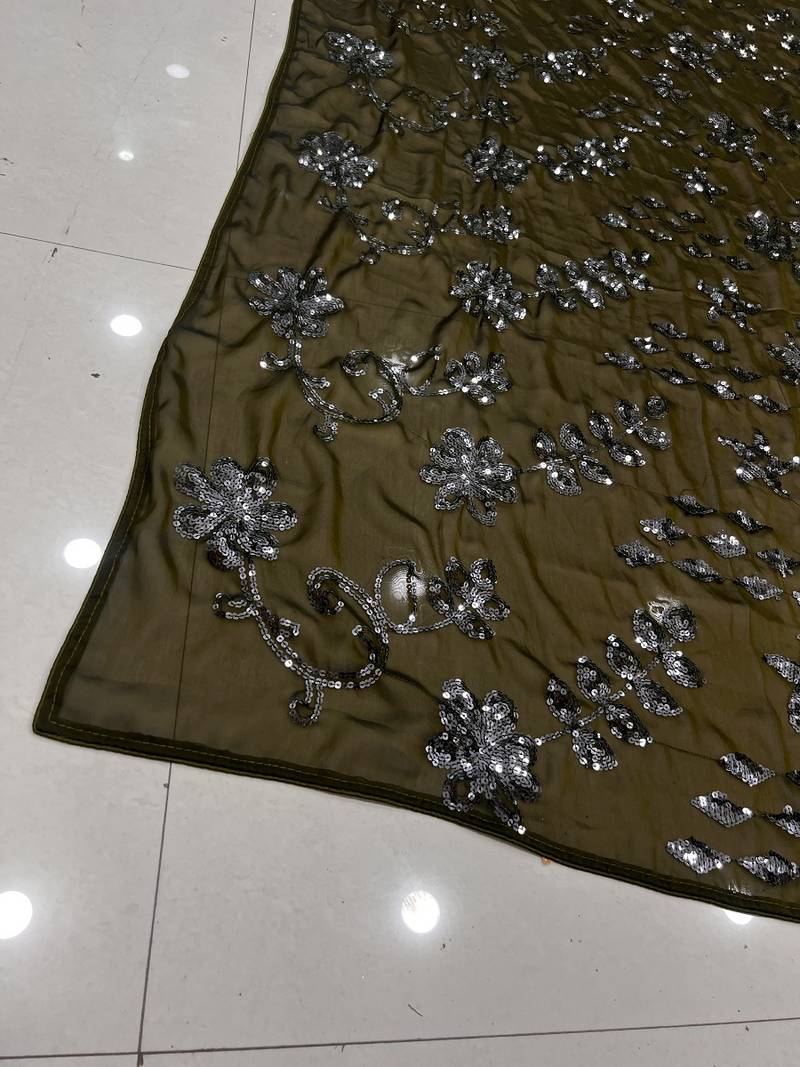 Mehendi Color Sequence Silk Designer Saree With  Silk Sequence Blouse